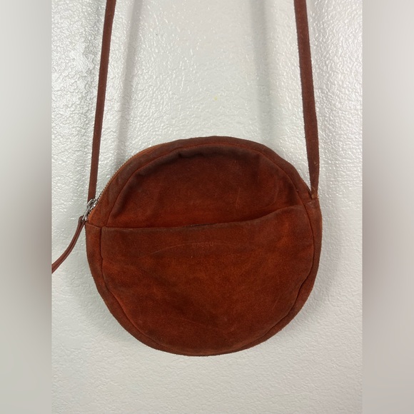 Baggu Natural Milled Leather Circle Round Long Shoulder Crossbody Bag purse - Picture 3 of 14